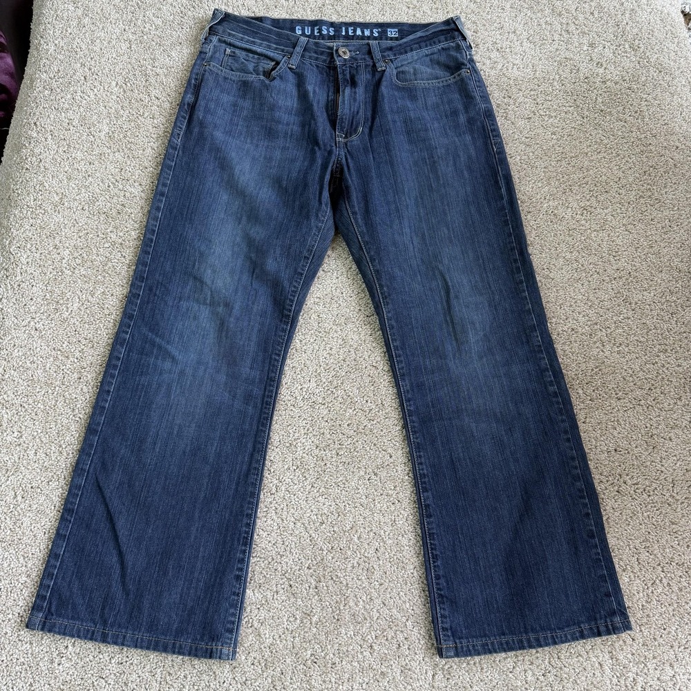 Guess Jeans Mens 32x32 Medium Wash Blue Denim Relaxed Straight Pants JMRB0074FA2